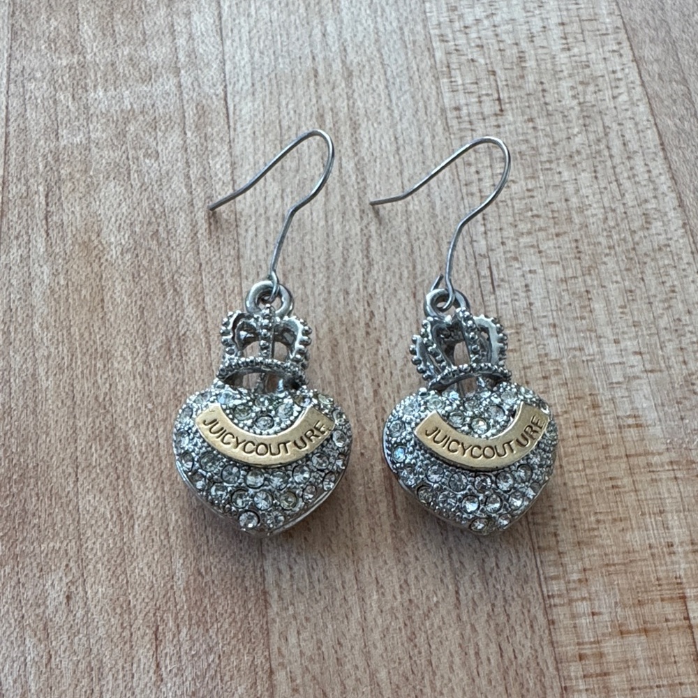 Juicy Couture Sparkling Silver and Gold Crown Heart Earrings